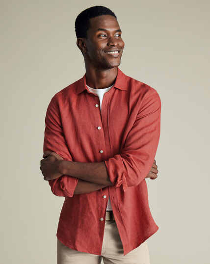 Men's Maroon Band Collar Shirt